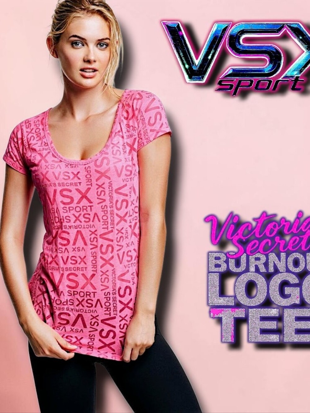 Victoria's Secret VSX Graphic Logo Sheer Sport Training Tee in Hot Pink SZ Small